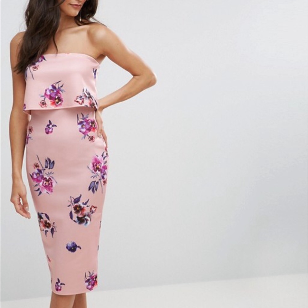 ASOS  Floral Strapless Midi Dress